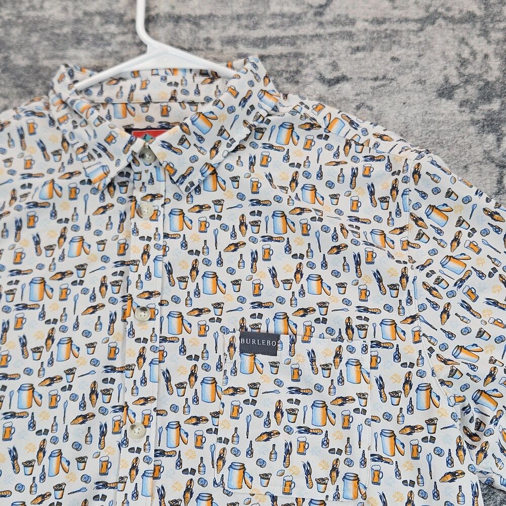 Burlebo Men's Shirt L White Crawfish Boil Beer Performance Short Sleeve Stretch